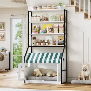 FOTOSOK Modern 3-in-1 Dog Crate Furniture with Storage Shelves & 2 Doors Stylish Indoor Pet Kennel for Small/Medium Dogs & Cats White+Black