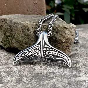 GTHIC Whale Tail Pendant for Men Women Birthday Mother's Day Gift Stainless Steel