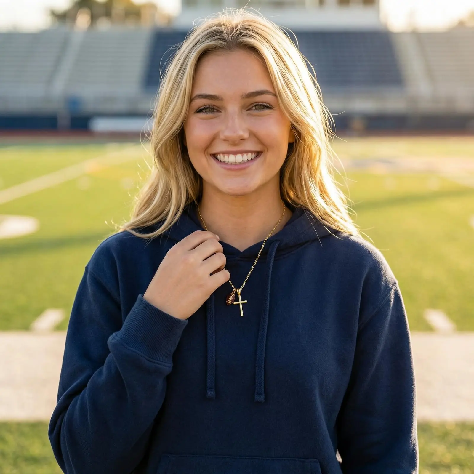 Women 18K Gold Plated Faith Cross Necklace, Inspirational Athletic Jewelry with Basketball Football Tennis Volleyball Soccer Softball Charms, Sport Lover Religious Gift