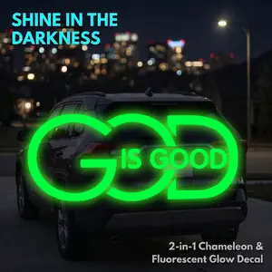 1PC Glow in The Dark Christian Car Decal, Iridescent "God is Good" Sticker, UV Protected Waterproof PET Vinyl Faith Bumper  Sticker for Auto, Truck, SUV, Laptop fathersdaygift durable safe mirror decal