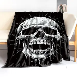 Skull Pattern Blanket Soft Throw Cozy Throw Blanket for Home Office Travel Camping Warm Nap Blanket Perfect Christmas Gift Decoration, Halloween