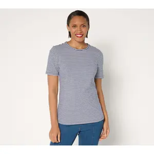 Denim & Co. Essentials Perfect Jersey Yarn Dye Striped Top
