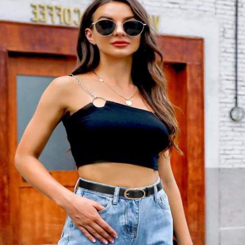 3pcs Handmade Women's Belts with Golden-Tone Metal Buckles - Black, White & Brown Belts