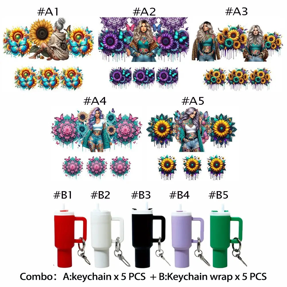 10 in 1 DIY Crafts Kit UV DTF Mini Cup Keychain Set, Mother's Design Pattern, 5pcs Self Adhesive Stickers + 5pcs Keychains, Gift Making Kit, Keychain for Bags, Cool Keychains