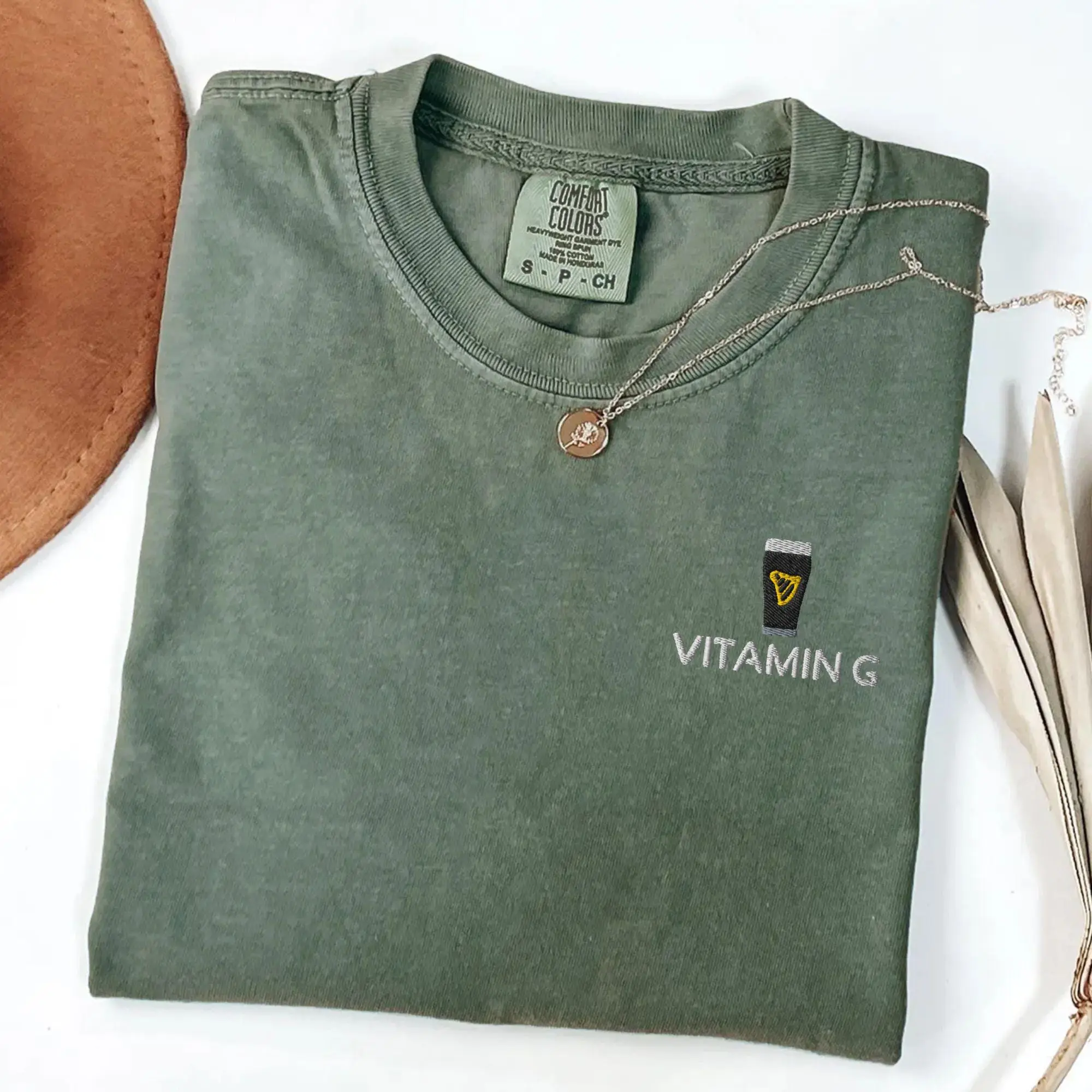 Vitamin G Guinness Beer Comfort Colors® T-Shirt, Funny Embroidered Beer Shirt, St. Patrick’s Day Gift, Irish Pub Party Tee Beer Lovers