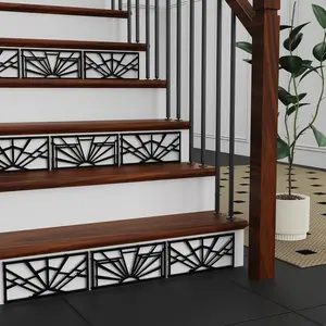 Art Deco 3D Effect Peel and Stick Look Acrylic Panel Sticker Decal for Stair Riser, 11.22"x5.31" 9PCS Fan Black