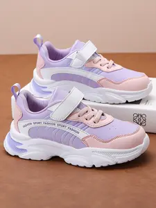 Girls' Colorblock Sporty Sneakers, Trendy Trainers, PU Windproof Waterproof, Ideal for Outdoor Activities & Daily Wear, Comfortable Casual Shoes