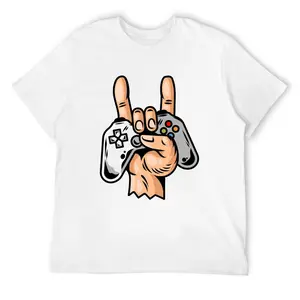 Gamer Graphic T-Shirt, 180g Heavyweight Cotton, Video Game Controller Hand Print Tee, eSports Streetwear Top, Casual Summer Shirt, Cool Gaming  Style Tee,deo merch,frisco orange tshirt,anti grape clothing,big deborah,funny, Customized, Elastic, Joggers, B