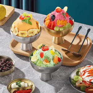 Food Grade Stainless Steel Ice Cream Bowl, High Foot Dessert Cup, Fruit Salad Plate, Durable Home Dinnerware, Metal Serving Dish