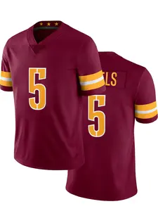Men's Red #5 Football Jersey,Breathable V-Neck Short Sleeve T-Shirt, Letter & Number Embroidery Rugby Jersey, Perfect for Outdoor Sports,Training,All Seasons