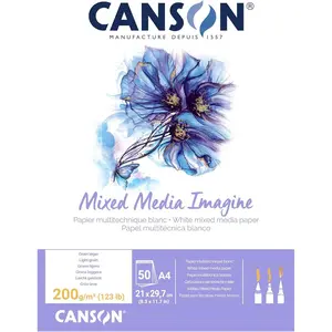 Imagine Mixed Media 200gsm Paper, Natural White, A4 pad Including 50 Sheets