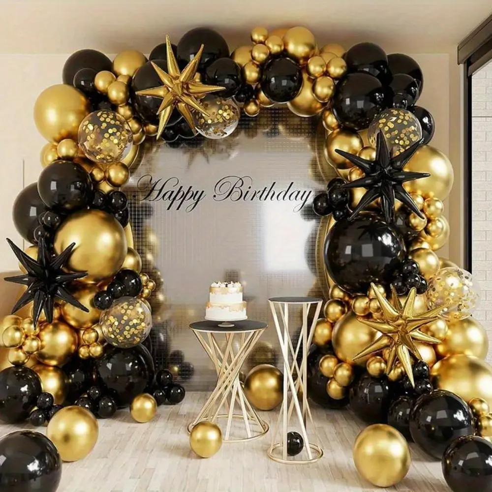 149pcs Black, Golden & Shiny Golden Sequin Balloon Garland Arch Kit, Includes Golden & Black Confetti Balloons, for Wedding Birthday Party Decor, Latex Balloon Decoration, Birthday Photo Backdrop, Birthday Party, Anniversary, Room, Graduati