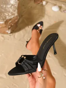 Women's Fashion Satin High Heel Sandals, Elegant Commuter Slip-On Toe-Open Shoes, Versatile Thin Heel Design for Daily Wear, Elegant Minimalist Sandals, Classy Sandals