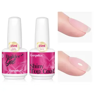 Gorgellux Builder Gel & Top Coat Kit, 15ml Each Multi-Functional Nail Building Gel with Apex Building, 30+ Day Wear, for Natural & Extended Nails