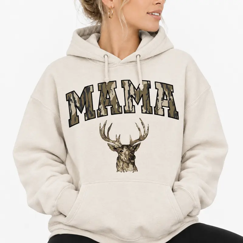 Bottomland Camo Mama Deer Hunting Bottomland Style Hoodie, Outdoor Mom Cozy Crewneck Sweater, Camo Mama Top Gifts
