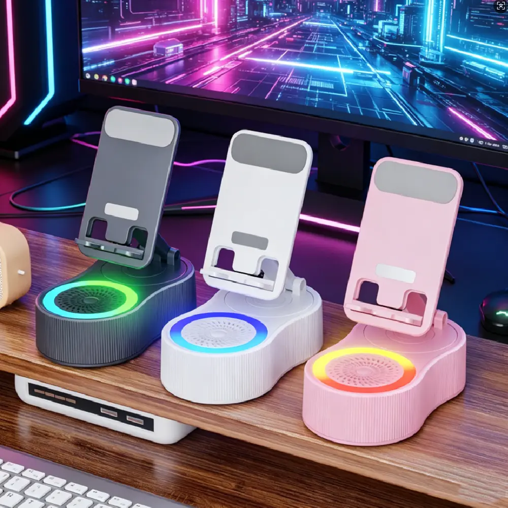 Multifunctional Wireless Speaker - 5-in-1 Bluetooth Speaker with Cellphone/Tablet Stand, USB Emergency 3000mAh Portable Power Bank, Colorful Ambient Light, Rechargeable Audio Device for Friends Gifts, Bluetooth Speakers
