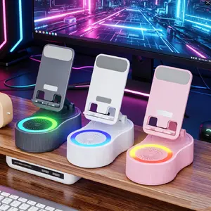 5 IN 1 Wireless Induction Audio Bluetooth Speaker 5in1 Cellphone Holder USB Emergency Rechargeable 3000mAh Portable Power Mobile Tablet Stand with Colorful Ambient Light Gifts for Friend Family