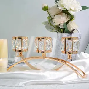 3 Arms Crystal Bowl Tealight Candelabra Votive Candle Stand, Candlestick Holders Wedding Centerpieces For Tables Crystal Candlestick,Centerpiece Table Decorations, Home Decoration