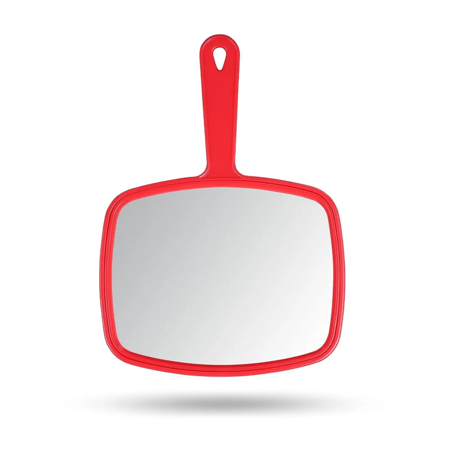 Hand Mirror Salon Barber Hairdressing Handheld Mirror with Handle (Square Red 7.4 x 10.3 inches)