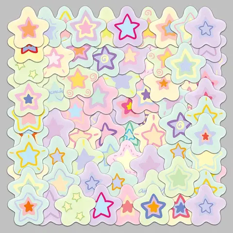 Glitter Star Pattern Stickers, 50pcs Cute Scrapbooking Multi-purpose Stickers, Waterproof Self-adhesive Decoration Stickers For DIY Crafts & Journals, Sticker Packs, DIY Decorative Stickers, Scrapbook Accessories