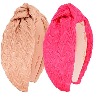 BEGOOD Headbands for Women Womens Knotted Wide Headbands Ruched Headband Pink Fashion Top Knot Hairbands Designer Turban Hair Accessories for Girls 2Pcs