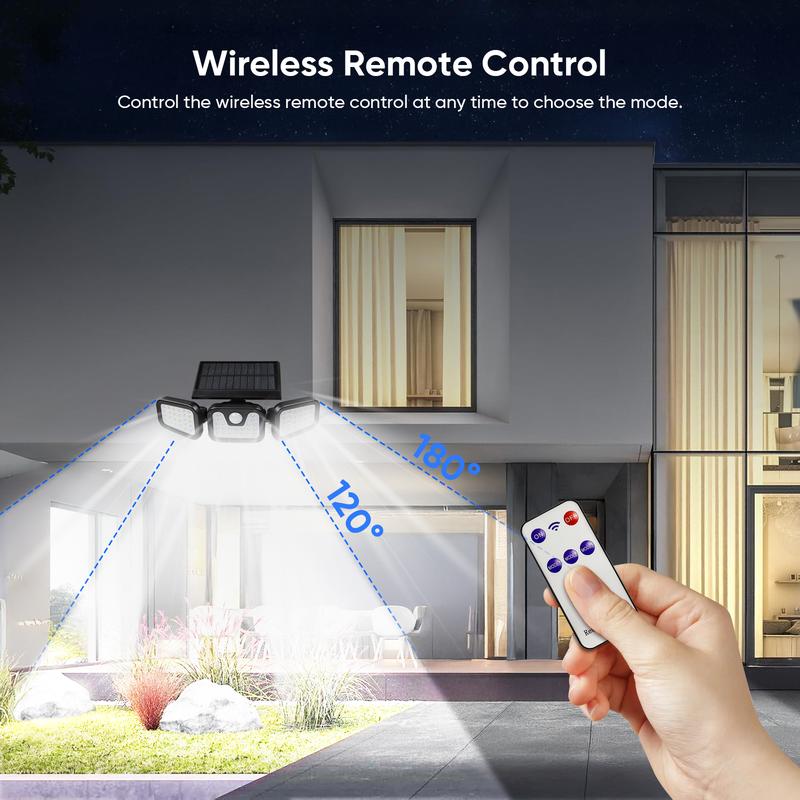 Solar Outdoor Lights Security Lights with Remote Control,3 Heads Motion Sensor Lights, IP65 Waterproof,270° Wide Angle Flood Wall Lights with 3 Modes，TikTokShopBlackFriday