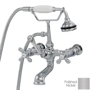 Polished Nickel Bathroom Wall Mount English Telephone Clawfoot Tub Faucet with Handshower