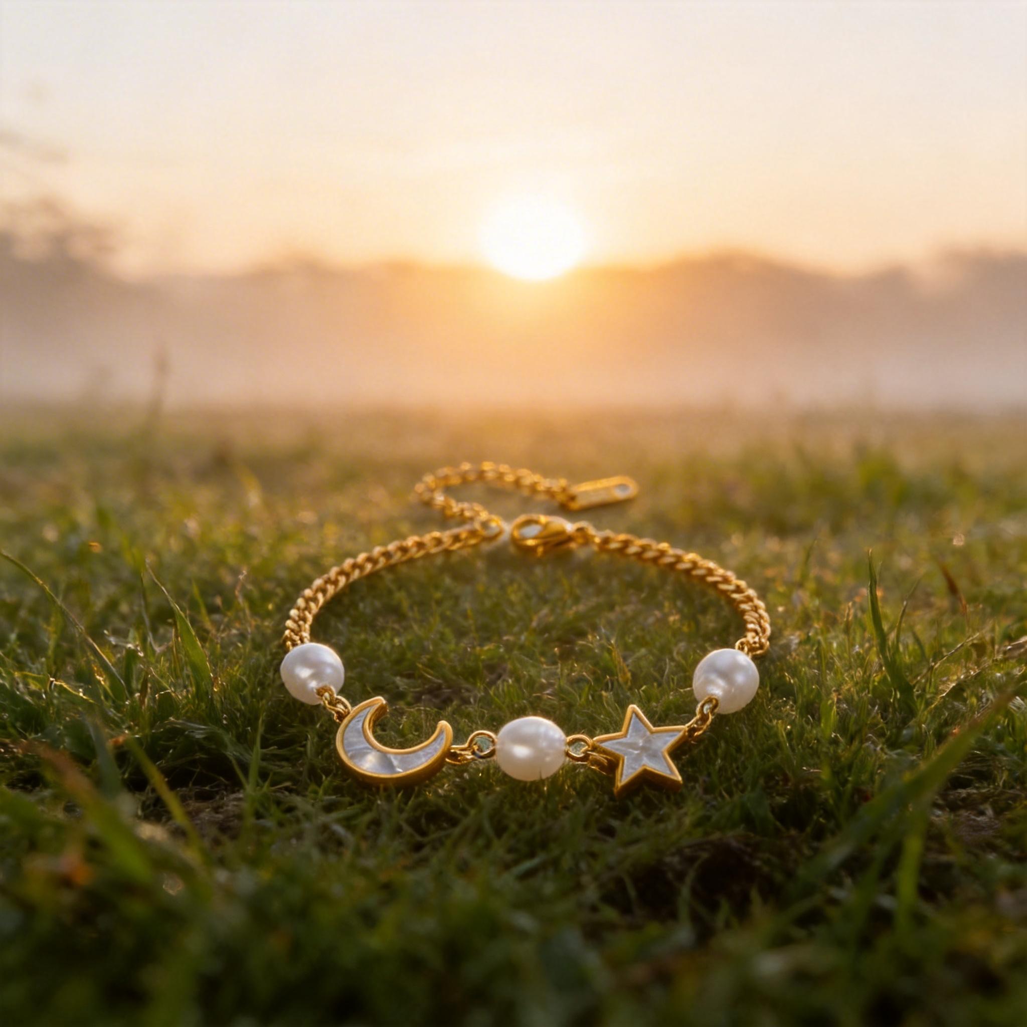 Best-Selling Light Luxury Style Anklet — Color-Retaining Pearl & Planet Design | Stylish, Minimalist, and Fade-Resistant Titanium Steel Anklet for Women (Star & Moon Motif)