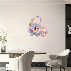 A shell swing wall sticker, vintage Bohemian wall art, wall decoration, stunning home decor for bedrooms, living rooms, and apartments, butterfly and floral fantasy theme