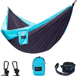 GEEZO Double Camping Hammock, Lightweight Portable Parachute (2 Tree Straps 16 LOOPS/10 FT Included) 500Lbs Capacity Hammock for Backpacking, Camping, Travel, Beach, Garden