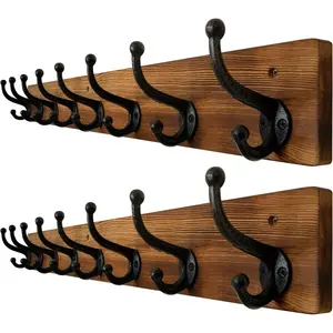 Rustic Coat Rack Wall Mount,35.43" Long 8 Cast Iron Coat Hooks Wall Mounted,Heavy Duty Wall Coat Hanger Hooks for  Coats,Clothes,Brown,2 Packs