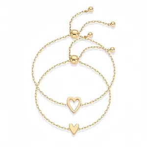 Matching Heart Bracelets for Women-14K Gold Plated Adjustable Matching Bracelets for Women – Heart Charm and BFF Friendship Styles for girlfriend, wife, daughter, woman-Graduation Gifts