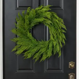 24" Real Touch Lebanon Cedar Outdoor Winter Greenery Christmas Front Door Wreath, Festive Traditional Wreaths - Home Ornament, Decor, Gift, Garlands & Swags