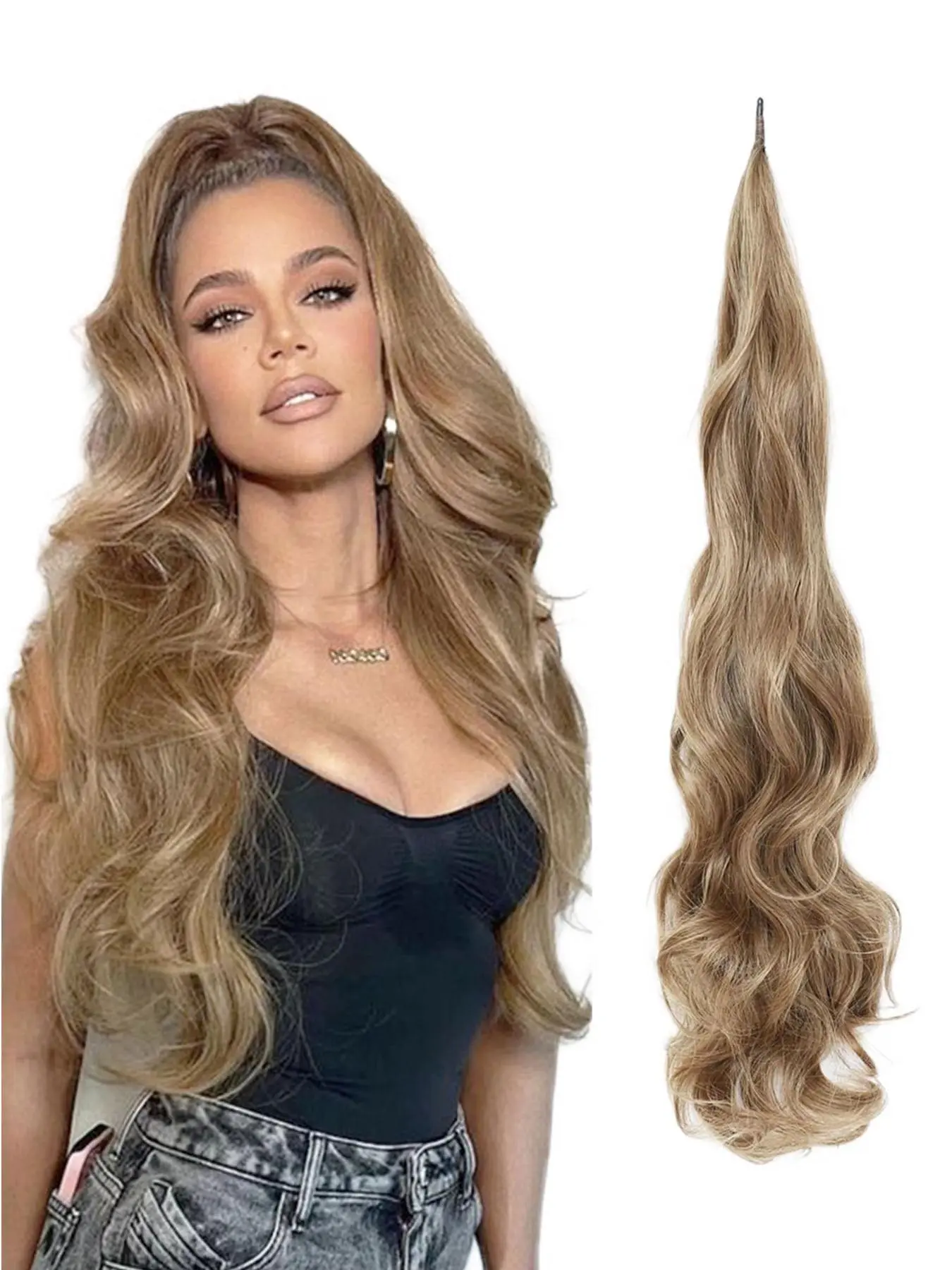 32-Inch Long Wavy Blonde Ponytail Extension, Synthetic Wrap-Around Ponytail Hairpiece for Women, Natural-Looking Wavy Ponytail for Daily Use, Synthetic Hairpieces, Ponytail Hair Extensions
