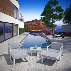 Modway Fortuna 5 Piece Outdoor Patio Sectional Sofa Set in White Gray