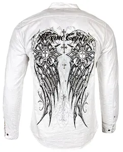 Xtreme Couture by Affliction Men's Button Down Shirt DARKNESS White Biker Cotton Menswear