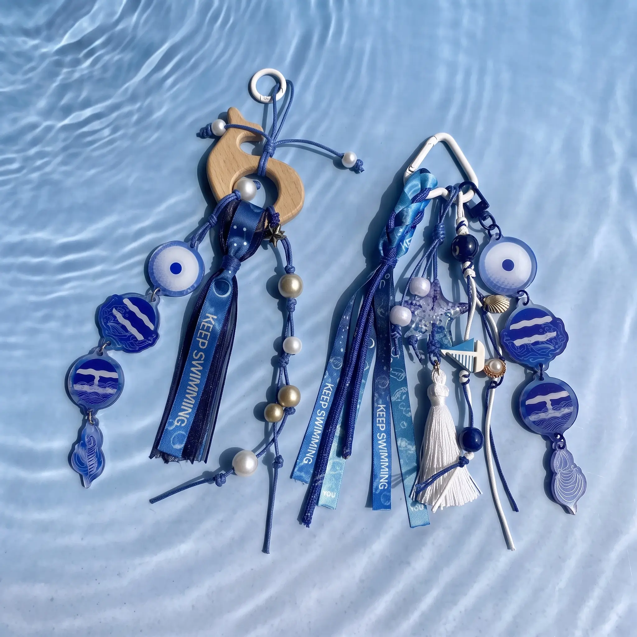 Blue Keep Swimming Bag Chain Handmade Keychain, World Tour
