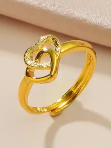 Exquisite double heart ring, adjustable jewelry design, 24K copper plated women's jewelry, suitable for girlfriends to wear, exquisite gift for friends, daily gift, perfect for Valentine's Day and weddings