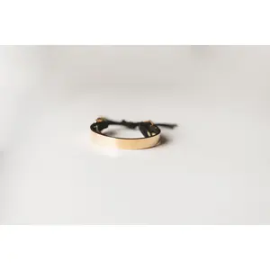 Gold Cuff/Black Leather Wrap Bracelet