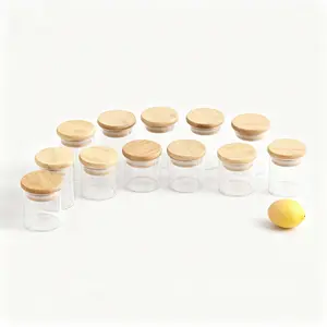 12pcs Glass Storage Bottles with Wood Lids, 100ML Capacity, 7.8cm Height, Portable Transparent Containers for Spices, Coffee Beans, Tea