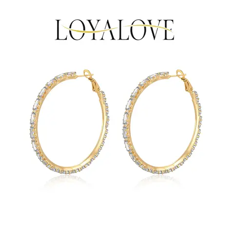 Loyalove 14K Gold Plated Gold T-Shaped Cubic Hoop Earrings With Zirconia Sensitive Ears For Women Earring 1.57/1.96/2.36Inch Fashionable Gift