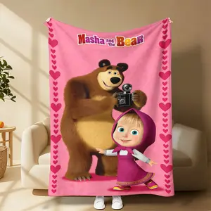 Countdown Sale! Masha And Bear Blanket Cute Cartoon Print Soft Flannel Plush Kids Throw For Bedroom Nursery Decor Gift Suitable for all four seasons cozy flannel blanket A gift suitable for fans, friends and children