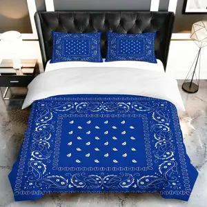 3PCS Duvet Cover Set, 1 Duvet+2 Pillowcases(Without filler), Paisley Blue Bandana Bohemian Elegant Stylish theme, Christmas bedding set, Soft Luxury Comfortable Suitable for decoration Bedroom Living Room Hotel Guest Room.