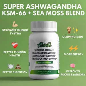 Ashwagandha KSM-66 + Sea Moss Blend Capsules with Black Seed Oil, Bladderwrack, Turmeric + more (Lab Tested for Max Potentcy)