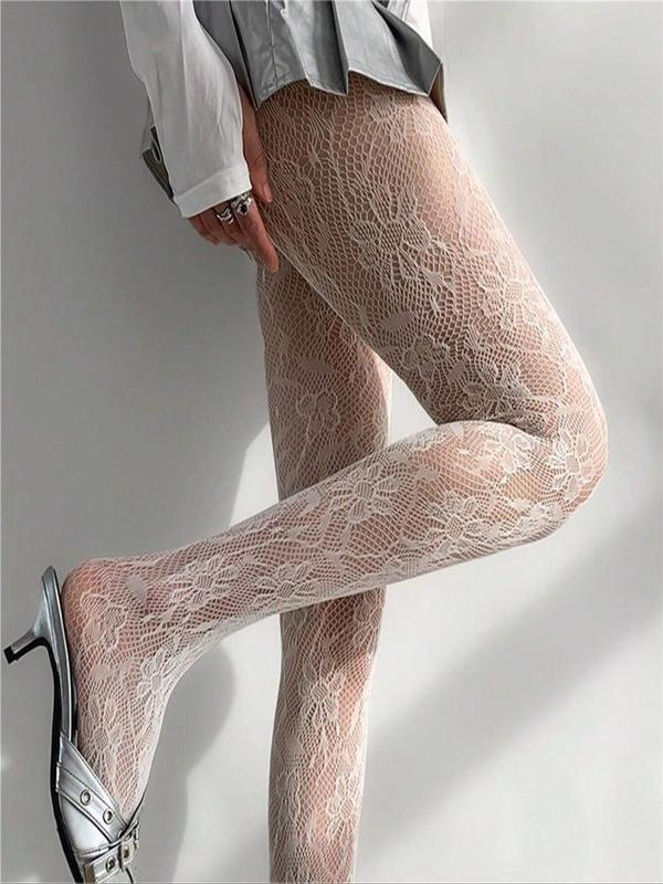 Thin Solid Color Sheer Hollow Out Pantyhose, Sexy Lace Net Stockings, Black & Wine Red For Women