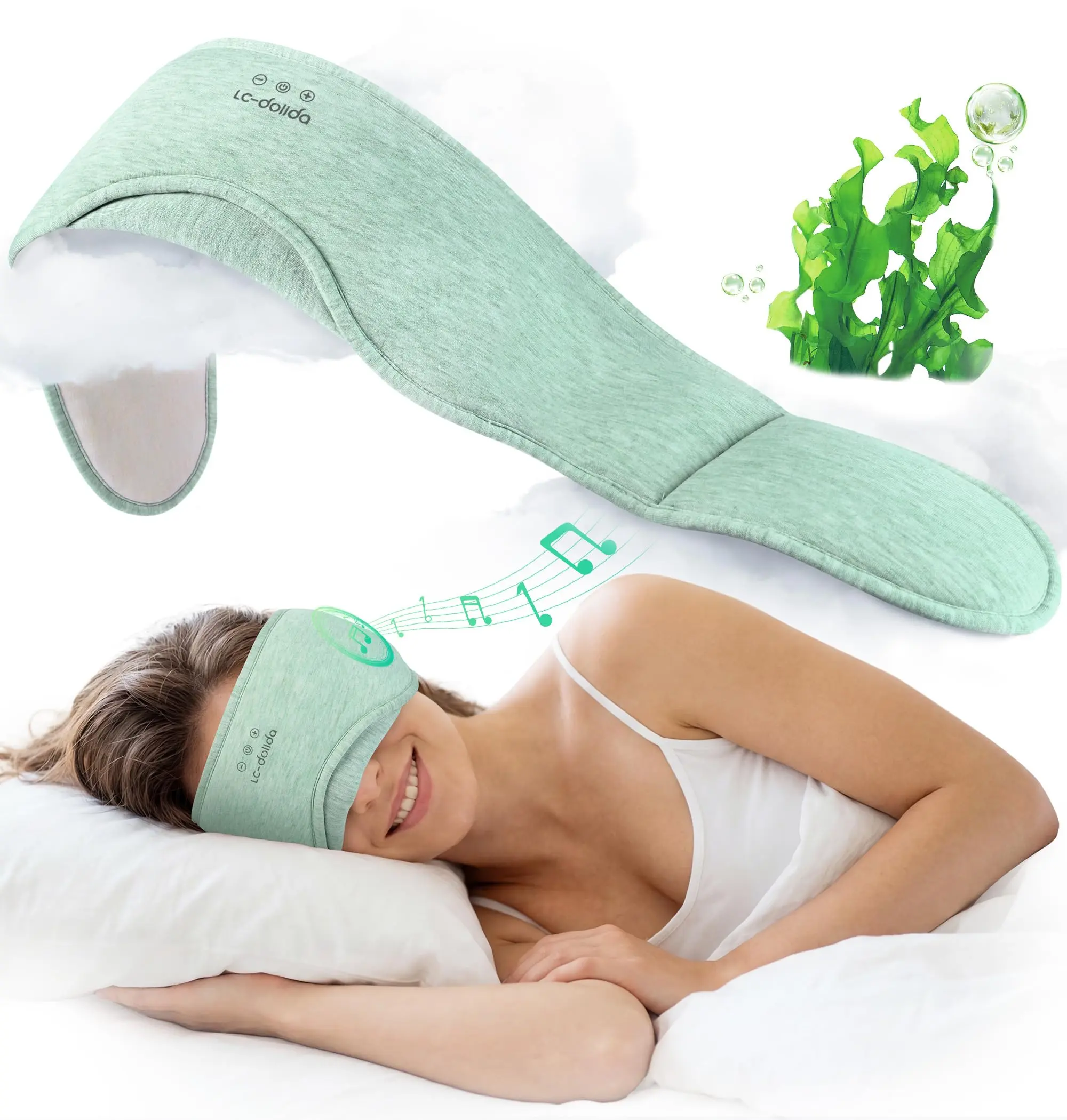 LC-dolida Eco-Friendly Bluetooth Smart Eye Mask - 100% Light Blockout, Natural Seaweed Fiber Cotton, Sustainable Biodegradable, Hypoallergenic Skin-Gentle, Ultra-Soft Breathable, 14h Playtime, Sleep Aid Products, Gift for Mothers Sleeping Eye Mask Sleepin