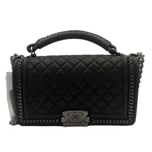 Pre-owned CHANEL FRANCE Crossbody Bags H1 black silver le Boy medium woven edge handle crossbody bag H22856
