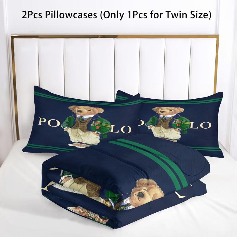 Bear Themed Comforter Set (Including 1 Quilt And 1-2 Pillowcases), Vintage Polo Teddy Bear Bedding, Suitable For Decorating Rooms And Bedrooms For Teenagers, Girls, And Boys