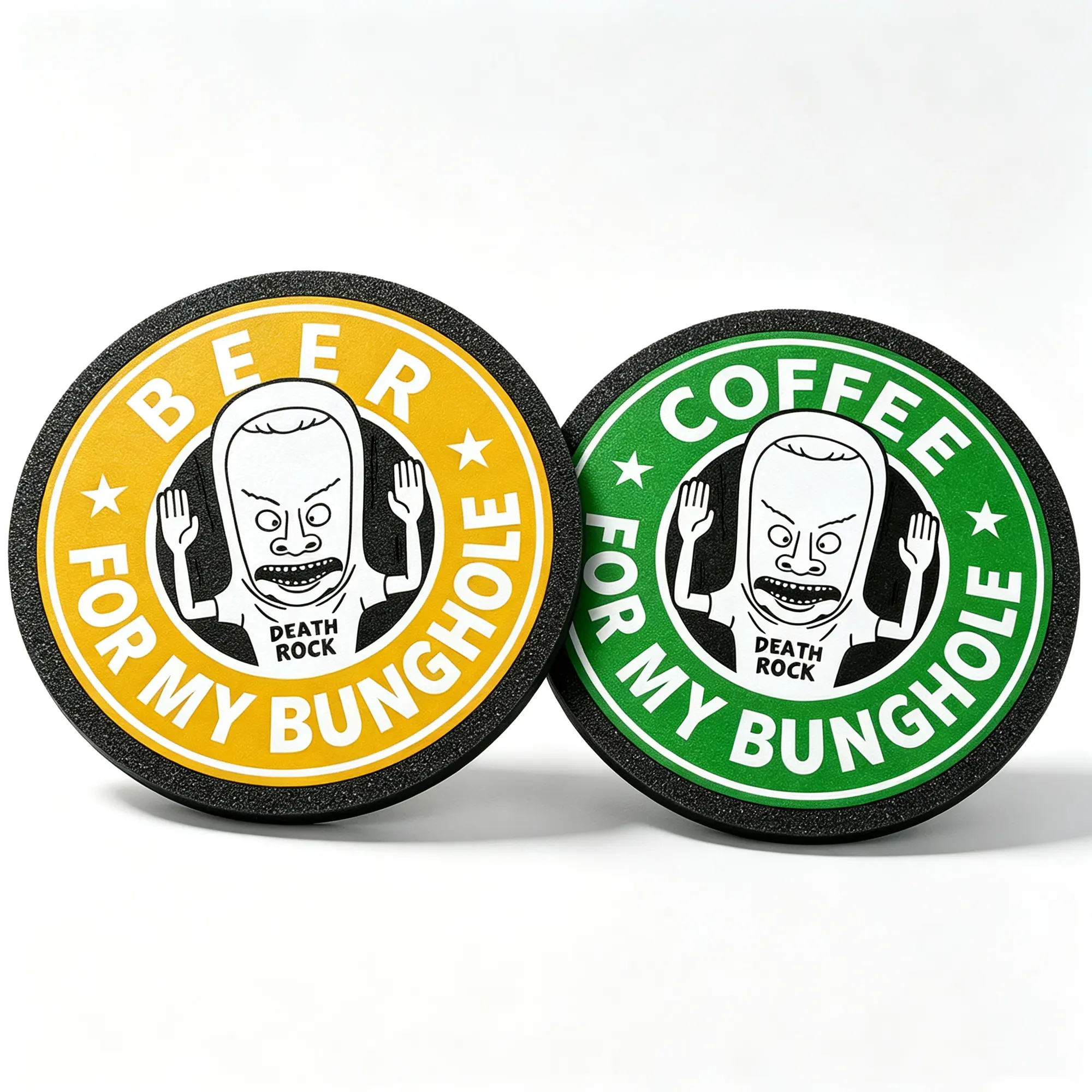 Cornholio Coffee & Beer Coasters, 2PCS Funny 3D Printed Novelty Drink Coasters, Desk Accessory, Kitchen & Home Bar Decor Gift