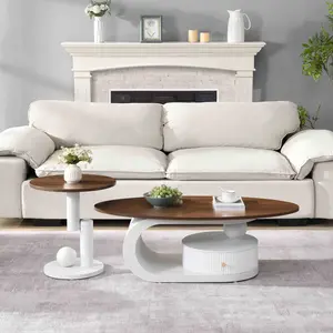 Luxury Nesting Coffee Table Set of 2, Tables with Storage for Living Room, Oval and Round Table Set, Center Table, Cocktail Table, Side Table, Large 47.24'', Small 19.69''